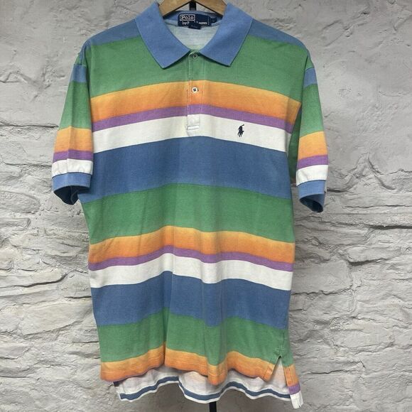 Vintage Ralph Lauren Polo Shirt Ombré Rainbow Striped Color Block Cotton Pique - Picture 1 of 5